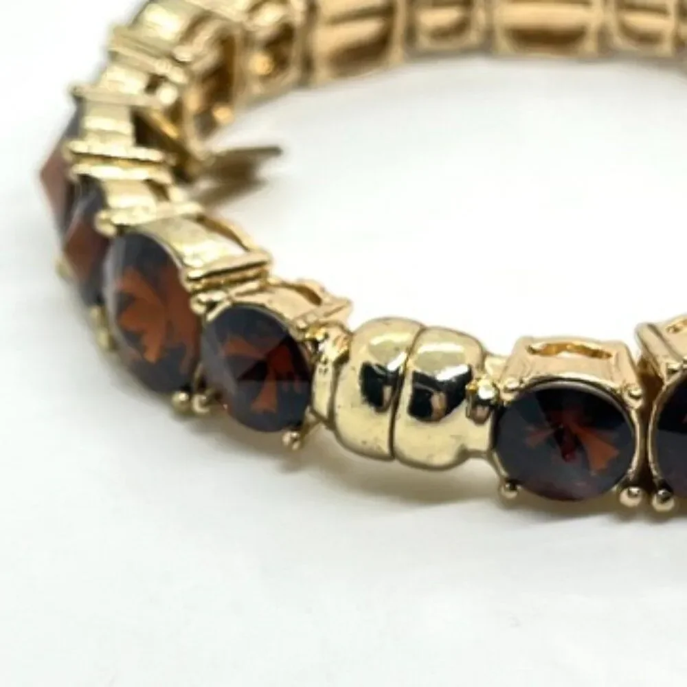 Tasha Bracelet Orange Rhinestone Gold Tone Magnetic Closure Statement